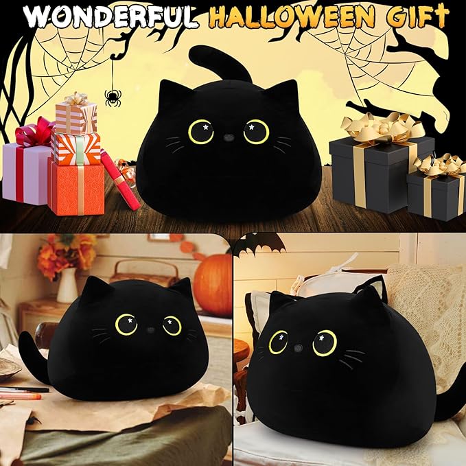 Auspicious beginning 19'' Black Cat Plush- Giant Black Cat Stuffed Animal, Large Soft Plushie Kawaii Plushies with Star Eyes Body Pillow, Soft Stuffed Animal Toys Christmas BirthdayGifts for Kids