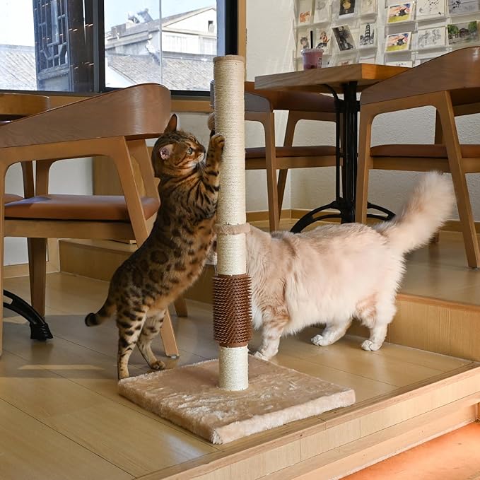 KINGROCK Tall Cat Scratching Posts for Indoor Cats,Cat Scratching Post with Plush Toys for Kittens or Smaller Cats,Premium Sisal Post for Cats at All Ages with Reinforced Stable Base