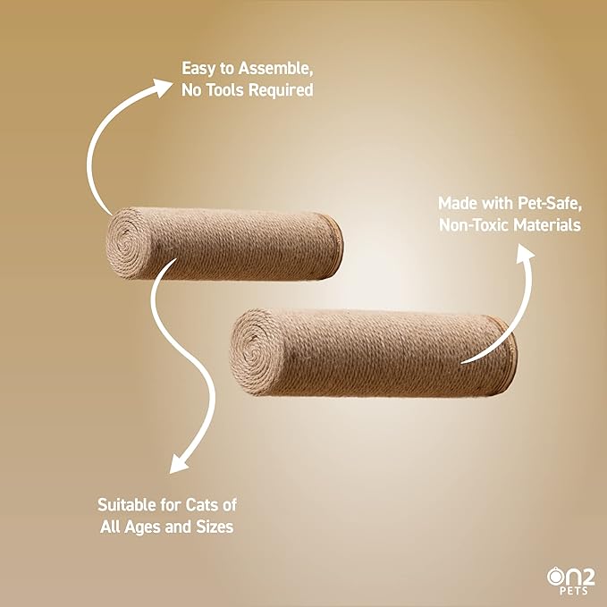 On2Pets Cat Furniture Wall-Mounted Scratcher Cat Steps, Sisal Rope Scratching Posts Floating Cat Wall Perches, Set of 2 with Cat face and Tail