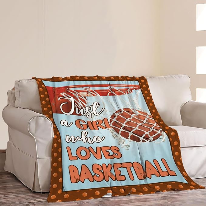 Basketball Blanket Just A Girl Who Loves Basketball Decor Throw Blanket Super Warm Soft Plush Fleece Flannel Sport Theme Blanket Gifts for Girls Boys Winter Couch Bedding for Baby Kids Women 60"X80"
