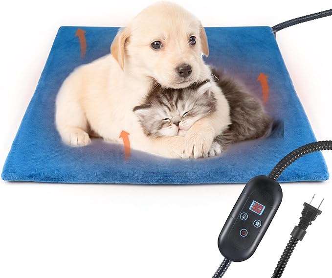 Pet Heating Pad for Cat Heating Pad Indoor Self Heating Cat Pad with 6 Adjustable Temperature & 5 Timers, Dog Heating Pad Waterproof Heated Dog Bed with Chew Resistant Cord Pet Heating Pad
