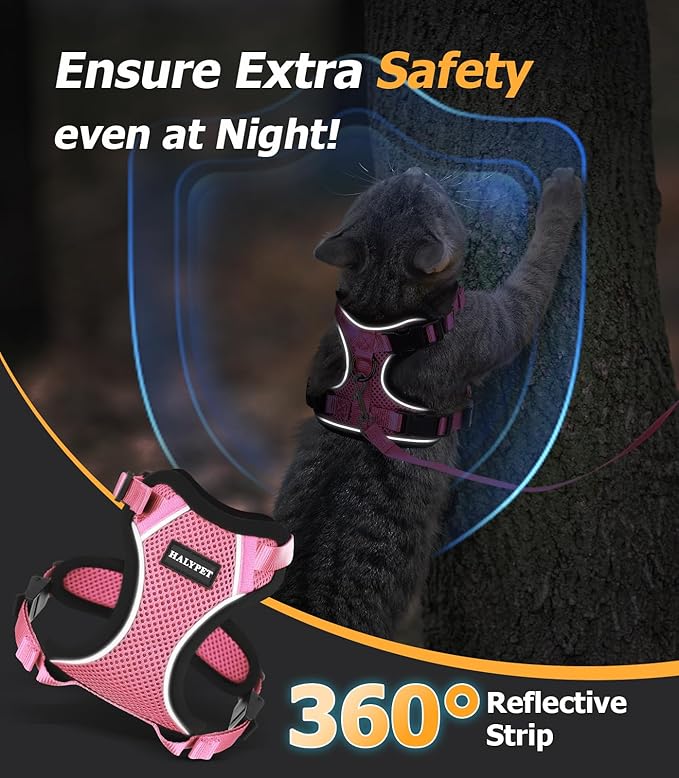 Halypet Cat Harness and Leash Set [H500 Pro Escape Proof Cat Harness for Walking, Adjustable Breathable Soft Travel Cat Leash, Reflective Strips Kitten Harness