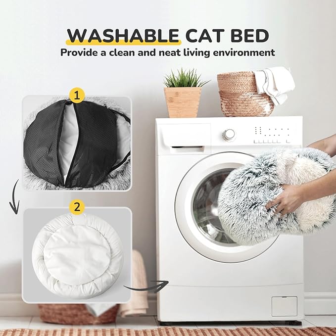 CATISM Cat Bed, Plush Hooded Cat Beds for Indoor Cats, Calming Cat Nest, Self Warming Cat Bed Cave, Cozy Cat Pod for Indoor Cat or Small Dog, Removable Washable Cat Cove with Non-Slip Bottom