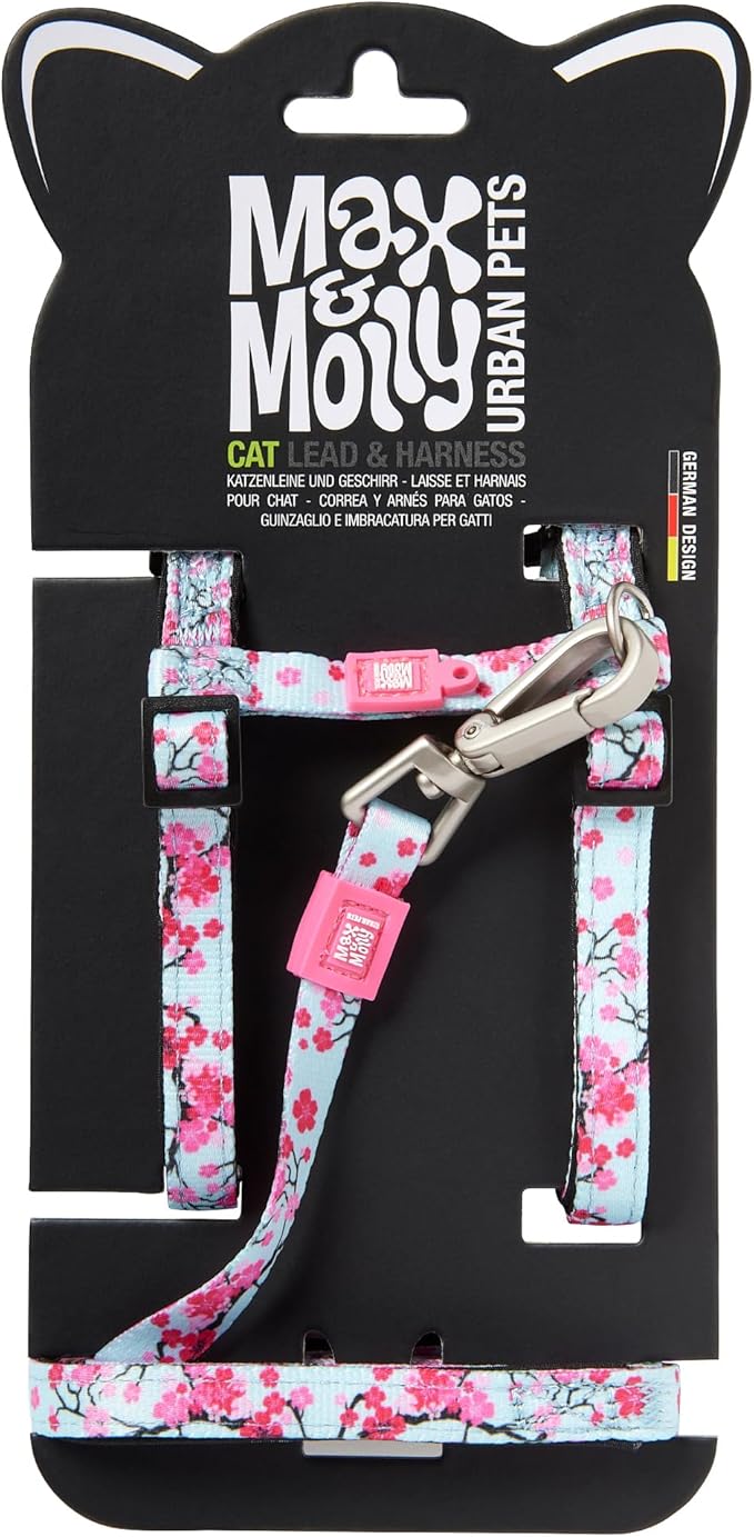Max and Molly Adjustable Cat Harness and Leash Set - Escape-Proof Cat Harness with Leash for Outdoor Walking and Exploring, Soft Padded Double Stitched Material (Cherry Bloom)