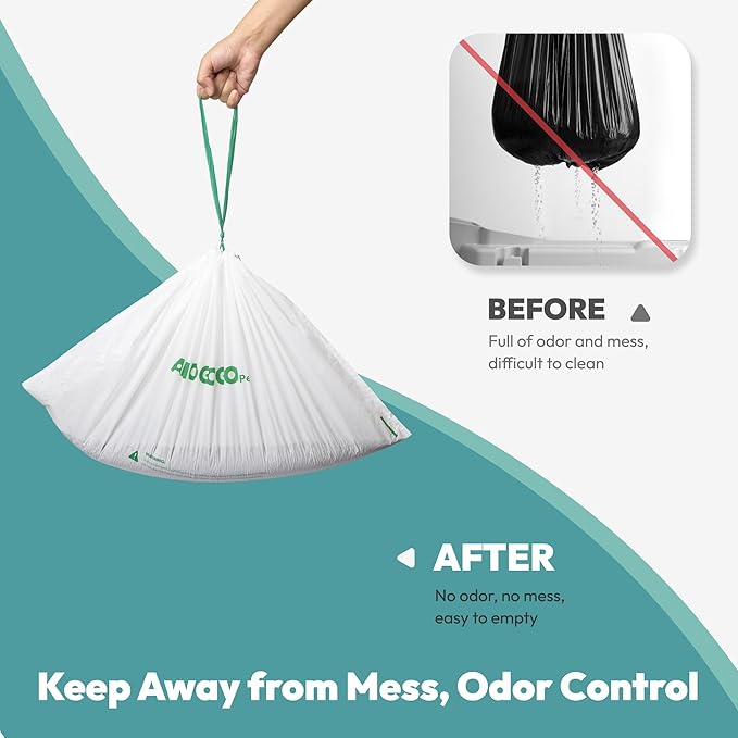 50 Pack Litter Box Liner Bags, Compatible with BCHARYA Self-Cleaning Cat Litter Box, Replacement Waste Bags, Drawstring Leak-proof Automatic Cat Litter Trash Bags, 25.2" x 11.81"