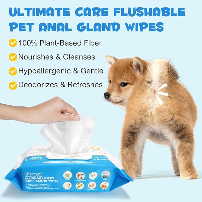 Anal Gland Wipes for Dogs, Dog Anal Gland Wipes with Aloe Vera & Vitamin E Helps Soothes Itching - Dog & Cats Supplies Grooming Wipes Anal Gland Support Wipes - 80P