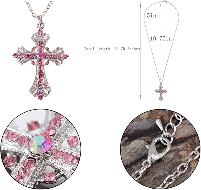 Alilang Silvery Tone Religious Cross Pendant Necklace w/Aquamarine Blue Or Clear Crystal Rhinestones