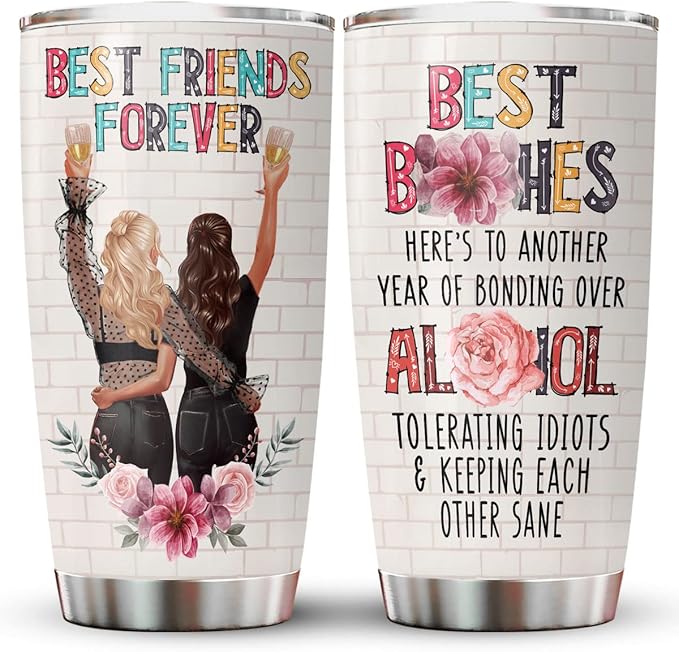 34HD Best Friend Tumbler with Lid, 20oz Insulated BFF Drinking Cup, Another Bonding Year Coffee Mug, Best Friends Gifts, Bestie Gifts for Birthday Mothers Day Christmas