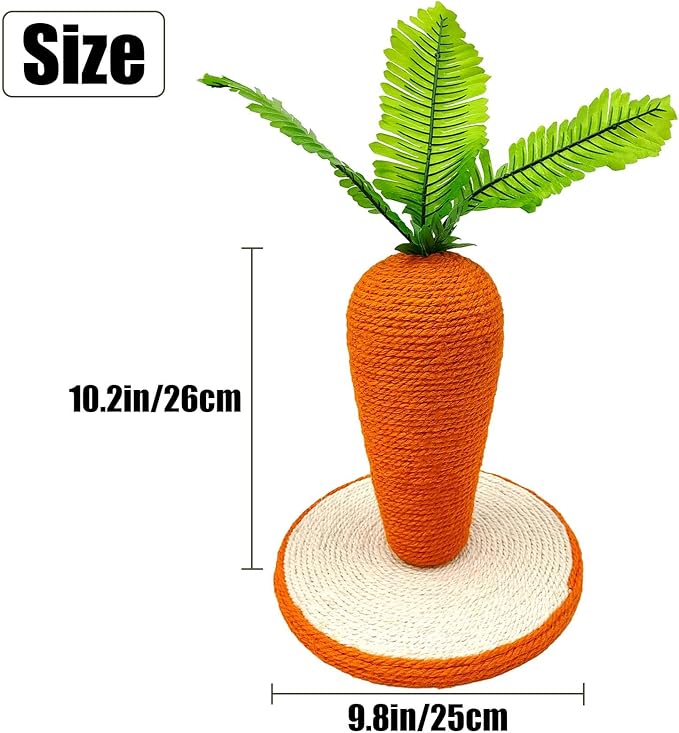 BNOSDM Rabbit Scratch Toy, Sisal Bunny Scratcher Cute Carrot Scratching Post for Indoor Rabbits Kittens Ferrets Chinchillas Small Animals