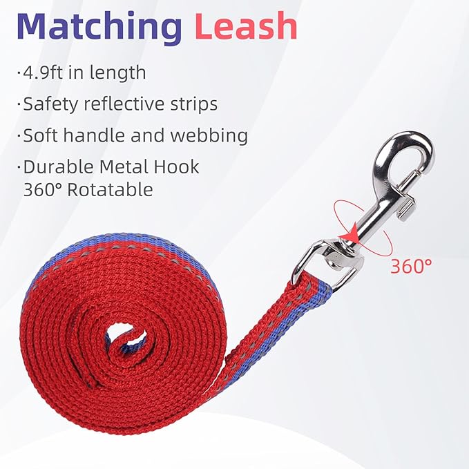 PUPTECK Adjustable Cat Harness and Leash Set Escape Proof Kitten Strap Collar for Walking Travel, Red Blue