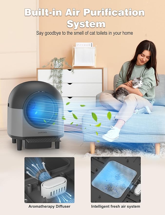 Automatic Cat Litter Box Self Cleaning,Smart Litter Box with 10 Safety Sensor Radars,100L Electric Cat Litter Box with Stairs for Multiple Cats,APP-Control,Advanced Odor Control OMCPET-Black