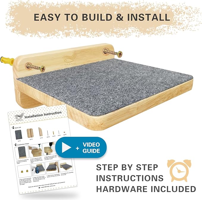 Molly & Nemo Cat Climbing Shelf Wall Mounted,Cat Climbing Step,Wooden Cat Stairway with Felt for Cat Climbing and Playing (Large)