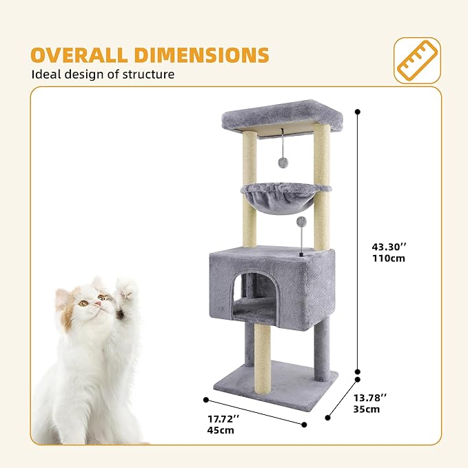 Fashion Design 43.3" Cat Trees with Cat Houses,Grey