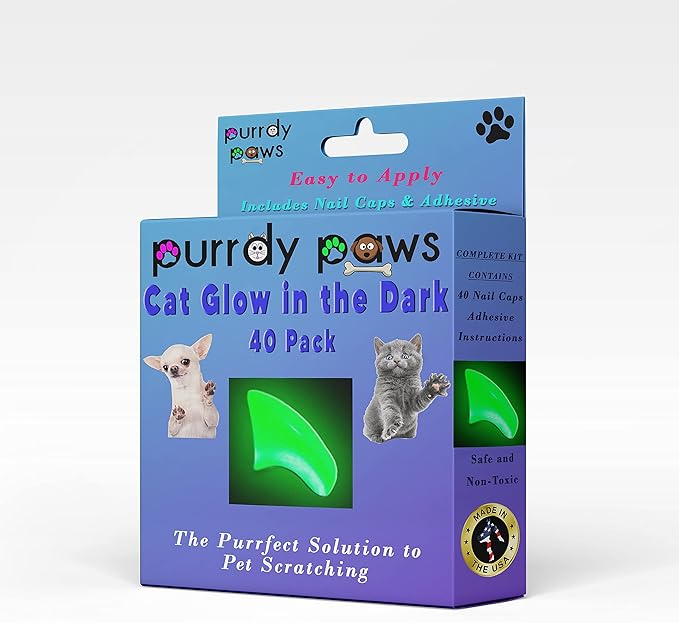 40 Pack Soft Nail Caps for Cat Claws Green Glow in The Dark Large