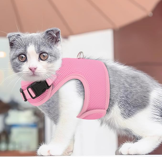 MoNiBloom Soft Cat Harness for Walking Escape Proof and Travel, Kitten Adjustable Breathable Vest Harness - Pink, M