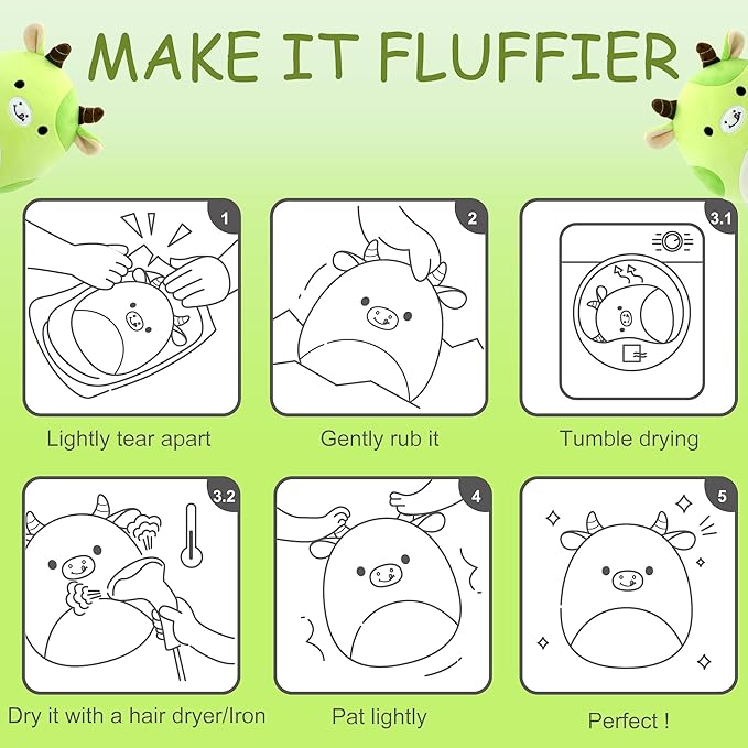 Avocado Cow Plush Toy Pillow Cute Stuffed Animal Soft Plushie Doll Gift for Kids Boys Girls Green 12 inch