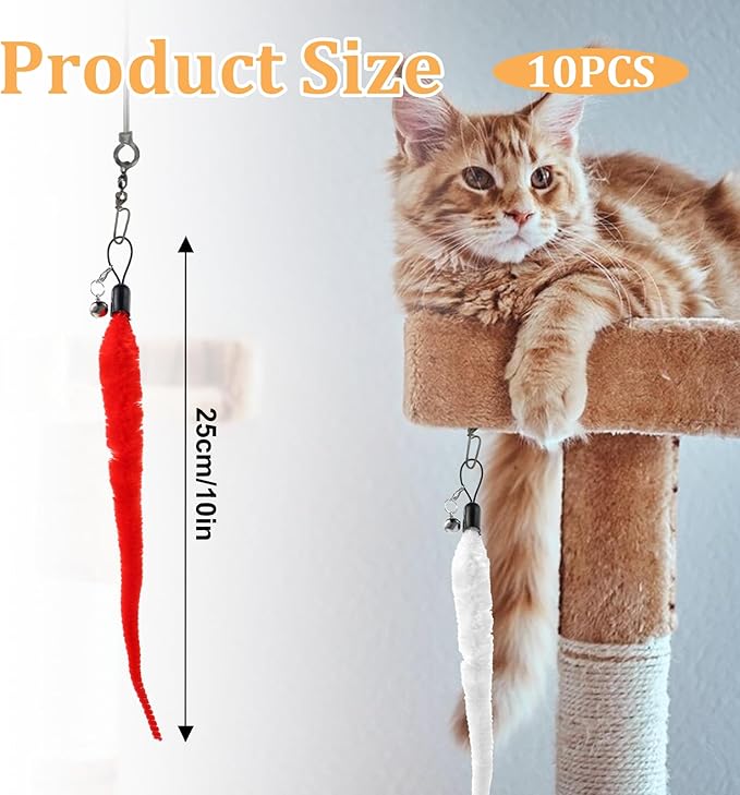 10 Packs Cat Worm Toy Refills Cat Wand Replacement Worms Interactive Cat Wand Replacement Cat Toys Interactivefor Teaser Play and Chase Exercise with Kitten(Multi Colored)