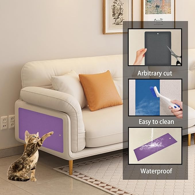 6 PCS Cat Nail File Scratcher,11.0x14.9''Nail File for Cats Scratch Liner,Cat Nail Scratching Strips with Hanging Hole Peel Stick Kitten Scratching Manicure Sandpaper for Litter Box(Black)