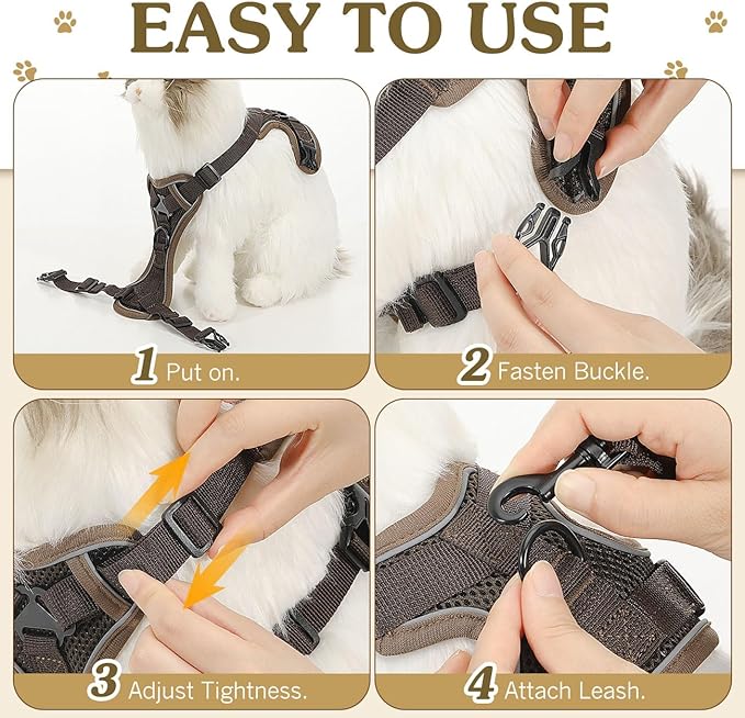 Cat Harness and Leash Set for Walking, Adjustable Kitten Vest Harness with Reflective Strip Breathable Mesh, Escape Proof Soft Pet Safety Vest for Cats, Kittens, Puppies, M Coffee
