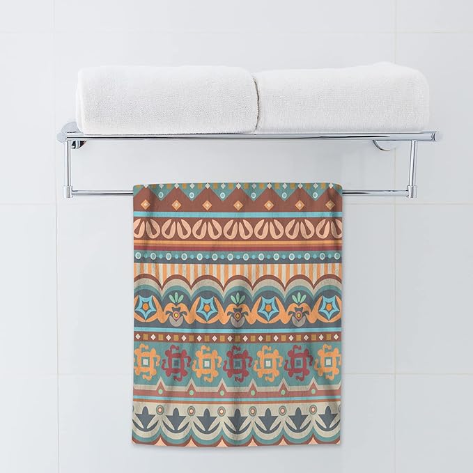 AOYEGO Ethnic Stripes Bath Towels Bohemian Aztec Paisley Floral Doodle Polka Dots Kitchen Hand Towels Bathroom Decor Soft Beach Microfiber Hair Towels 15x30 Inch