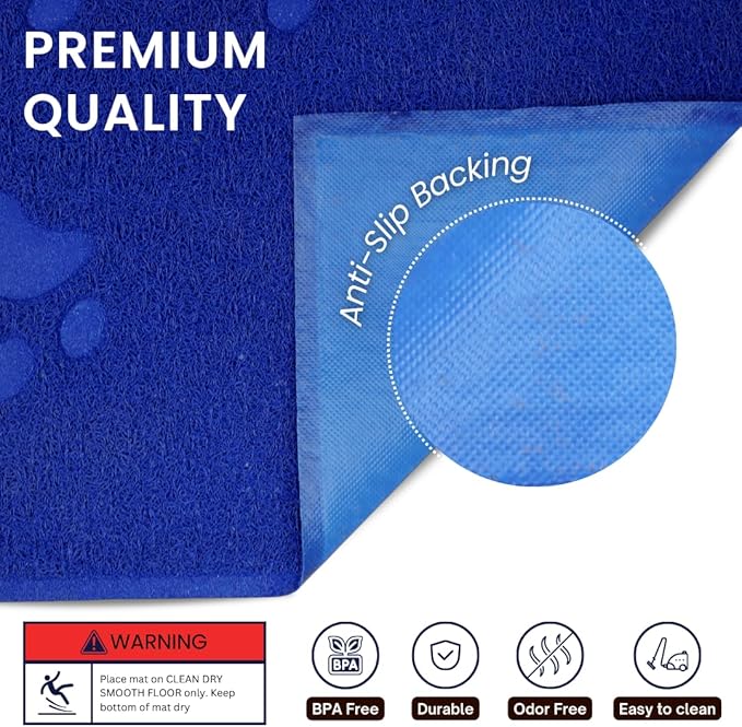 Andalus Small Cat Litter Mat, Pack of 2 - Waterproof, Non-Slip & Easy to Clean Cat Litter Box Mat for Extra Efficient Pet Litter-Trapping, Blue (15.75” X 11.75”)