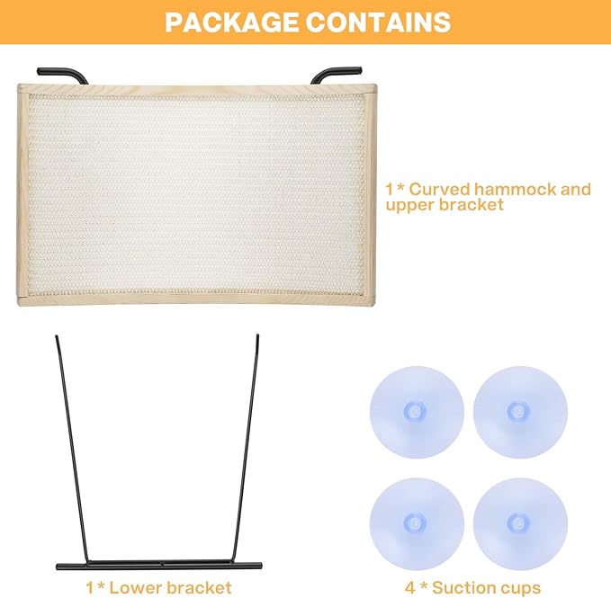 Pecute Cat Window Perch Sisal Cat Scratcher 2 in 1, Cat Hammock for Window Seat with Solid Wood Frame, Iron Bracket, and Heavy Duty Suction Cups, Cat Perch Holds Cats Up to 30lbs