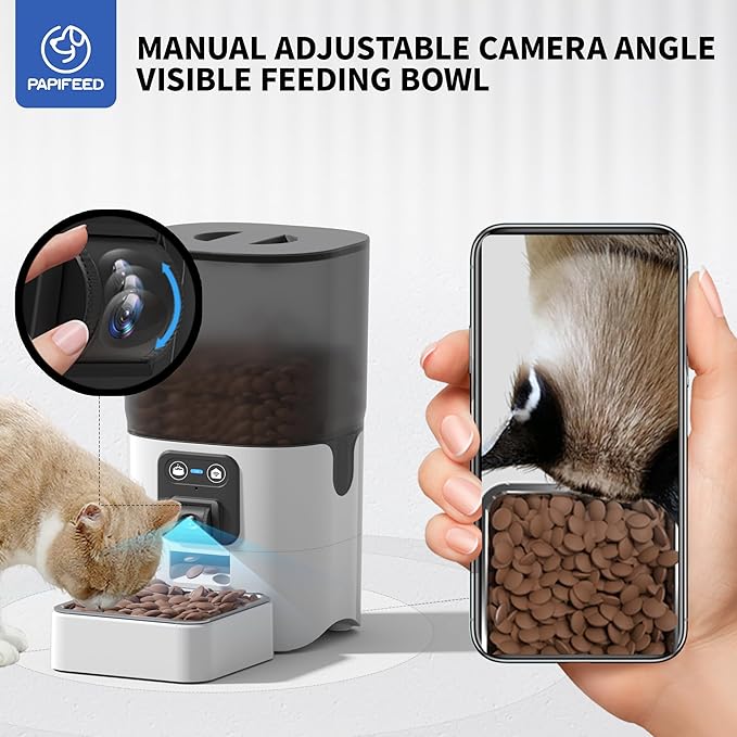 Automatic Cat Feeder with APP Two-Way Audio 2.4G WiFi Pet Feeder with Camera Easy to Clean Detachable Customizable Feeding Schedule 1-10 Meals Per Day Perfect for Cats Small Dogs 6L Capacity