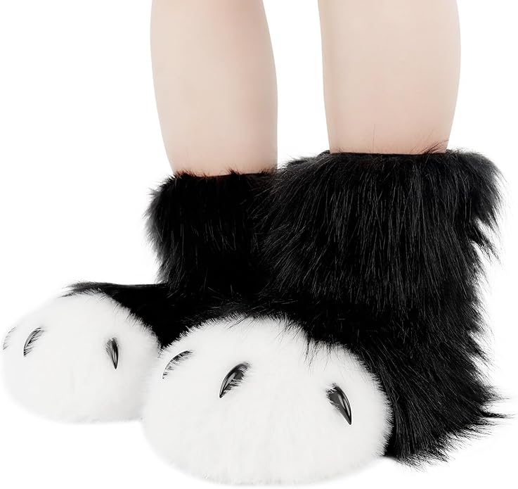 Animal Fuzzy Slippers Bear Cat Wolf Dog Fox Fursuit Feet Paw Claw Shoes Furry Boots Costume Accessories for Adult Kids