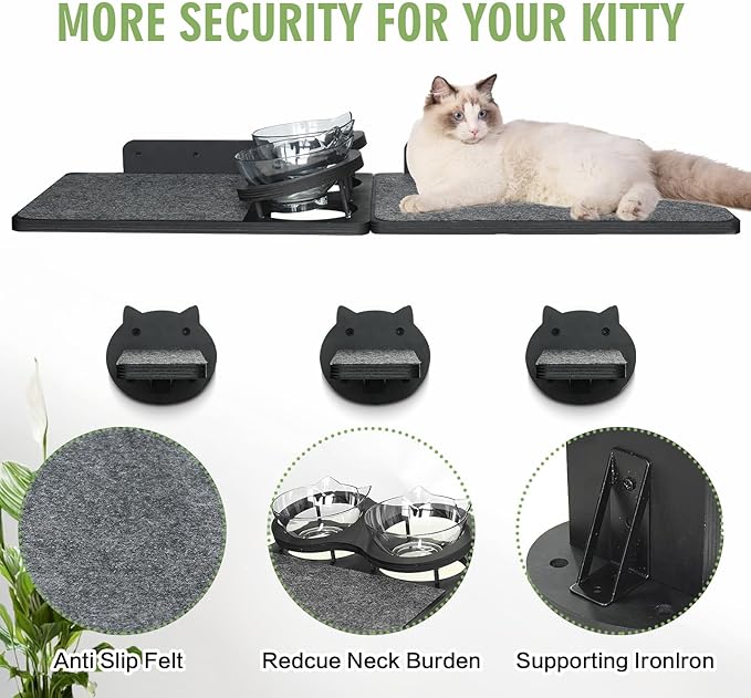 Cat Wall Shelves, Wood Cat Shelves for Wall with Cat Feeding Station, Cat Wall Furniture with 3 Cat Wall Steps, Cat Shelves and Perches, Wall Mounted Cat Climbing Shelf, Cat Lover Gift, 3 Board