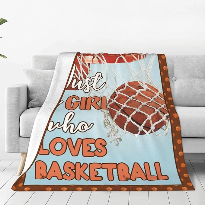 Basketball Blanket Just A Girl Who Loves Basketball Decor Throw Blanket Super Warm Soft Plush Fleece Flannel Sport Theme Blanket Gifts for Girls Boys Winter Couch Bedding for Baby Kids Women 60"X80"