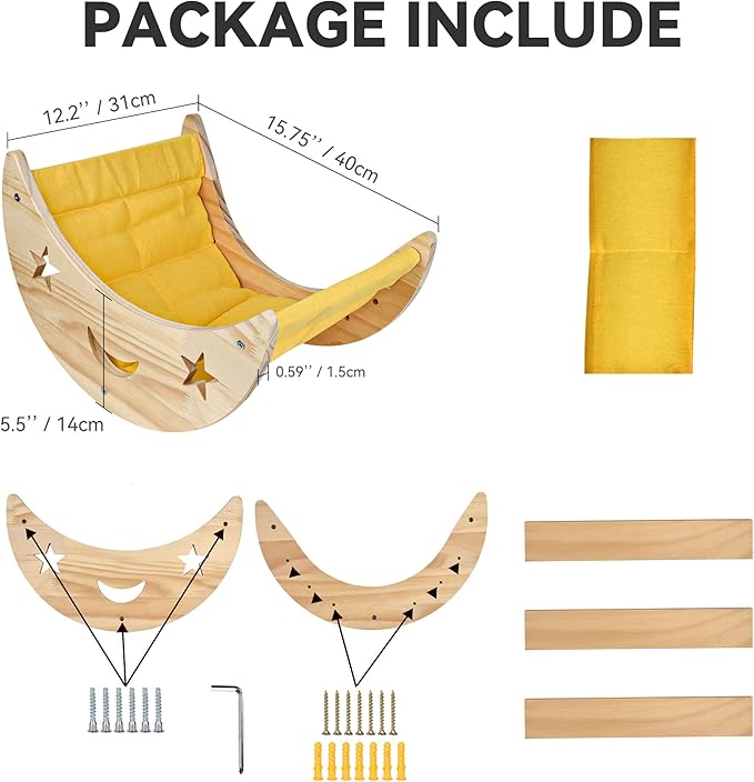 Cat Hammock Moon Bed Wall Mounted Shelf Cat Wall Shelves and Perches Solid Wood Cat Wall Furniture Cats Wall Bed for Cats and Kitty Easy Installation-Single Moon