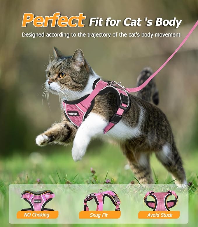 Halypet Cat Harness and Leash Set [H500 Pro Escape Proof Cat Harness for Walking, Adjustable Breathable Soft Travel Cat Leash, Reflective Strips Kitten Harness