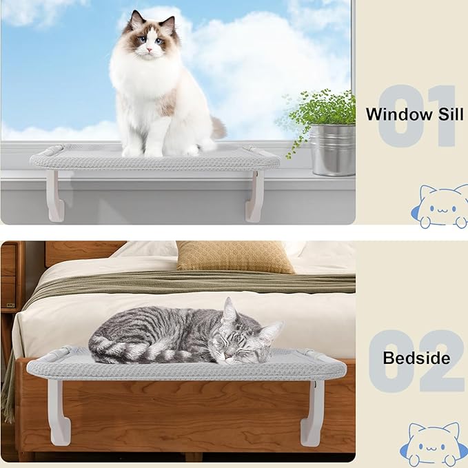 2-in-1 Cat Window Perch for Large Indoor Cats, Cat Window Hammock for Window with Solid Metal Frame, Cat Window Seat, Window Cat Perch Bed for Cats Inside, Cat Window Bed Shelf for Windowsill, Bedside