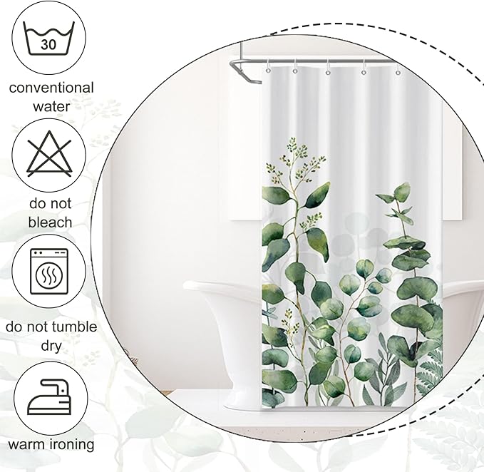 AWERT Small Half Size Stall Shower Curtain with 6 Hooks Shower Stall Curtain 36 x 72 Plant Sage Green Leaves 36 inch Shower Curtain for Bathroom/RV and Camper (Green Leaves)