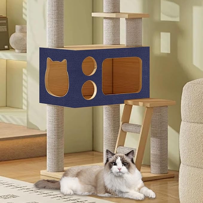 Trimmable Cat Scratching Post Carpet Covered 78.7”x15.8” Self-Adhesive Cat Tree Shelves Replacement Parts Mat Cat Scratcher for Cat Tree Shelves Steps Couch Furniture DIY Protector(Blue)