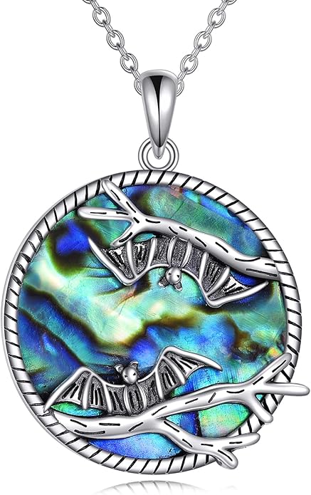 AOBOCO Cat Necklace Sterling Silver Bat Black Cat Quartz Cat Necklace Ghost Pumpkin Pentagram Witch Pendant Necklace Halloween Gifts for Women