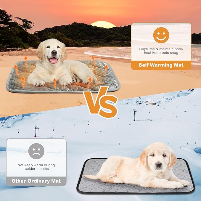 4 Pack Self Warming Cat Bed 16 x 20 Self Heating Cat Mat Warm Thermal Pet Pad Washable Dog Crate Pad Body Heat Dog Cat Bed Mat Blanket Non Slip Bottom for Outdoor Indoor Pets (Light Grey)