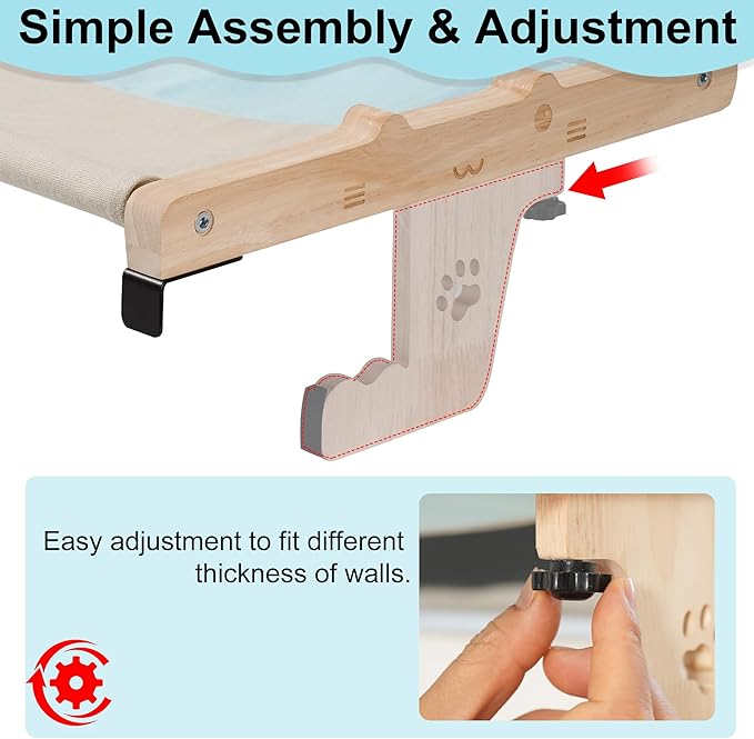 Cat Sill Window Perch Sturdy Cat Hammock Wooden Pet cat Bed Easy to Adjust Cat Bed for Windowsill Bedside Drawer Cabinet Floor (Blue with Gray)