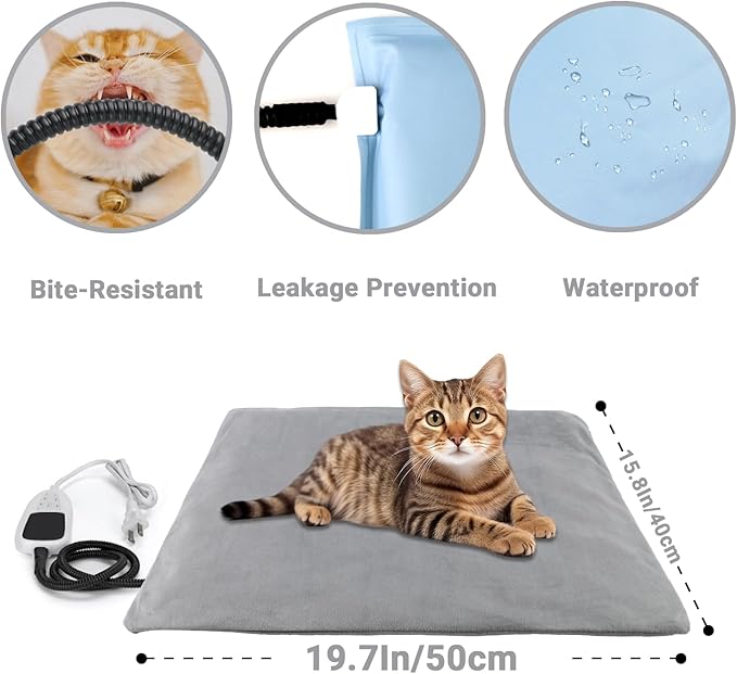 Pet Heating Pad for Dog Cats, Temperature Adjustable Pet Heated Bed with Timer, Cat Heating Pad Outdoor Indoor with Overheating Protection, Pet Warming Pad for Cat Dog House Outside