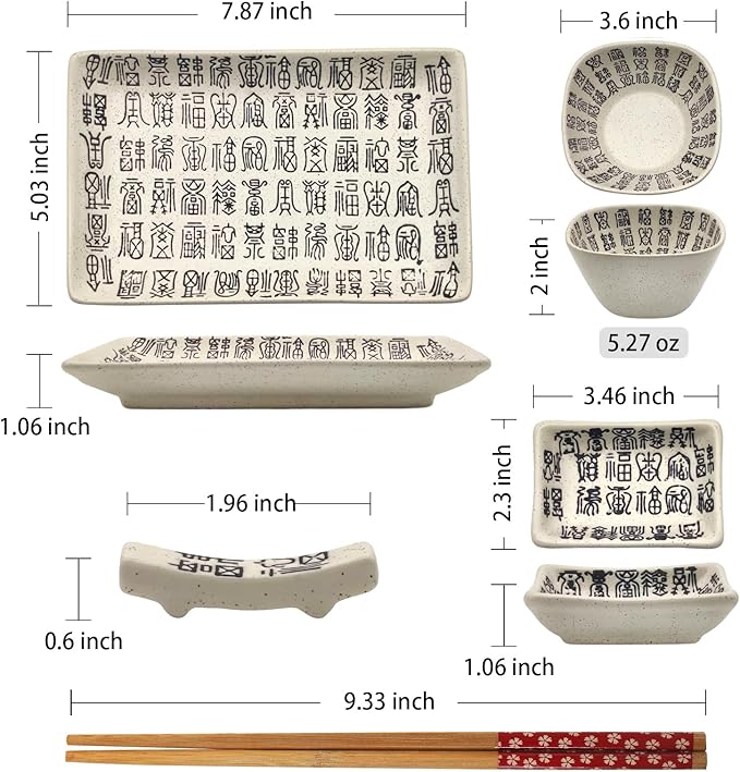 8 pcs Japanese Sushi Plate Sets Serving Platters and Trays for Entertaining Sushi Dishes Set Plates Sushi Plates Traditional Cuisine Dinnerware Sets with Chopsticks Hundred Blessings