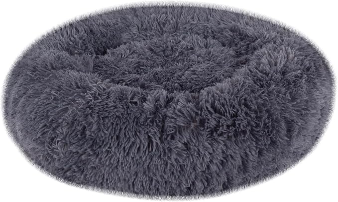 ShellKingdom Cat Beds for Indoor Cats, 24 inch Large Dog Bed for Small Medium Large Dogs, Cute Round Fluffy Plush Pet Bed for Puppy Kitten, Self Warming Calming Soft Donut Cat Bed, Grey
