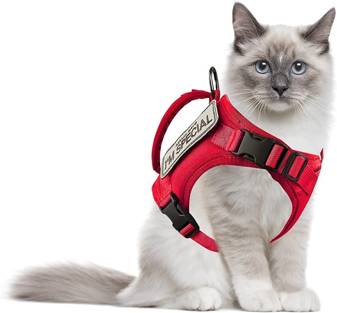 Tactical Cat Harness for Walking Escape Proof, Adjustable Pet Vest Harness, Soft Mesh with Control Handle for Large Cat Small Dog, Gift with Patch