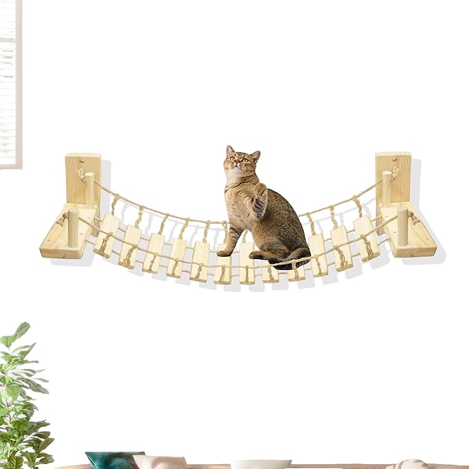 Cat Wall Shelves, Climbing, Wooden Cat Furniture, Cat Shelves and Perches for Wall, Cat Bridge Long for Indoor Cats, Wall Mounted, Playing and Lounging (Length 55in)