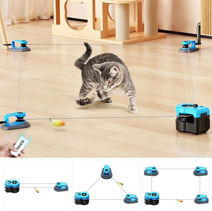 AsFrost Upgraded Interactive Cat Toy for Indoor Cats, Cat Feather Toy Treadmill for Bored Kitten Puppy Play Chase Run Exercise Mental Stimulation, Auto/Manual Control DIY Mouse Hunting Toy-Sky Blue