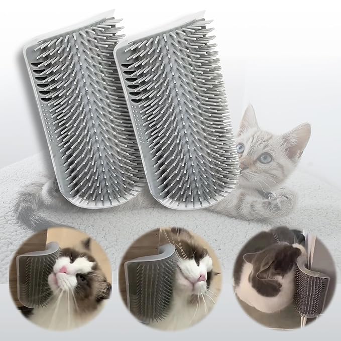 2 Pack Cat Self Groomer, Wall Corner Groomer Brush, Cat Face Scratchers, Cat Self Groomer for Indoor Cats, Wall Corner Cat Scratcher for Long/Short Fur Kitten 6.3inch