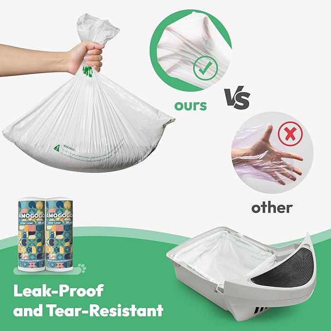 50 Pcs Waste Bags, Compatible with Litter Robot 4 & 3, Replacement Waste Bags, Heavy Duty Cat Litter Trash Bags, Waterproof Litter Bags, 26.4" x 21.9"