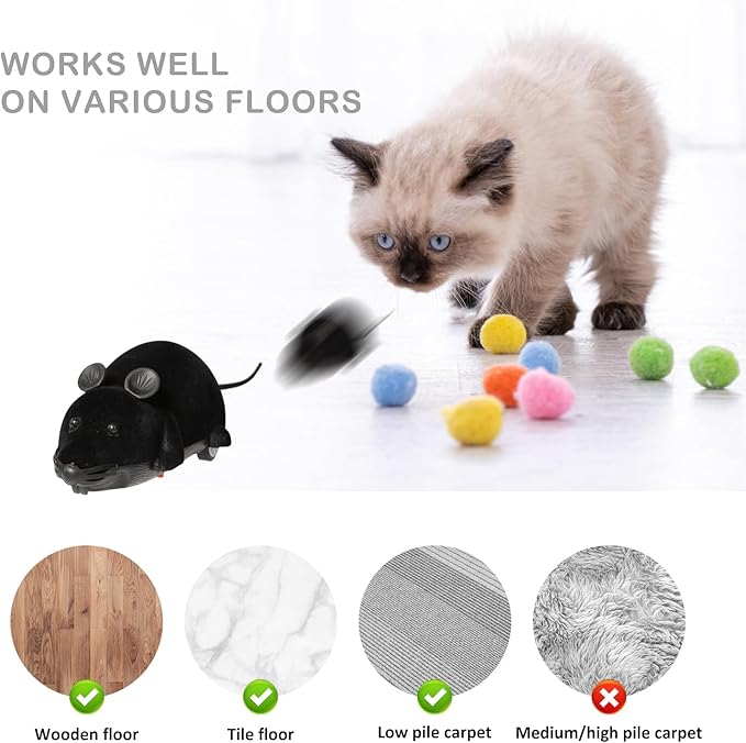 Auto Moving Mouse Cat Toy, Interactive Cat Toys Wireless Electronic Fake Mouse Rat Pet Toy Running Wheel Plush Rat Chasing Prank Toy for Cats Dogs Kids Novelty Gift By Greatstar (Black, No Controller)