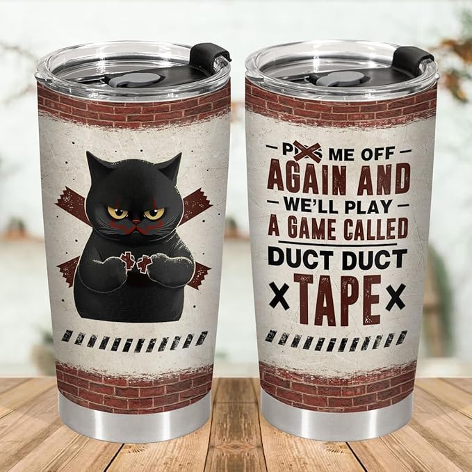 34HD Funny Black Cat Tumbler with Lid, 20 oz Stainless Steel Vacuum Insulated Pet Coffee Mug, Horror Cup, Cat Lover Gifts for Women Men Birthday Halloween Christmas