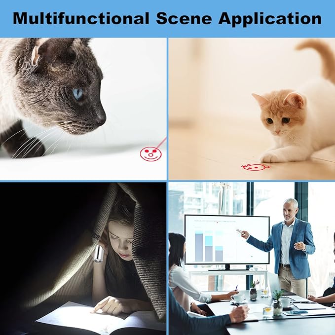 2 Pcs Cat Toy Laser Pointer Fun Playing Training Indoors Interactive Toys Presentation Clicker Pointer Teaching Pen USB Recharge 7 Adjustable Patterns Pet Chase Toy (Double)