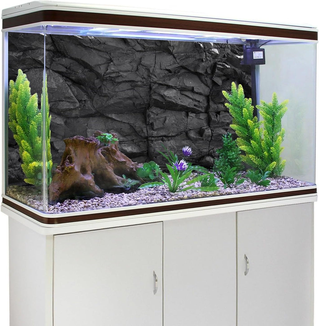 AWERT 72x24 inches Stone Aquarium Background Black Rock Fish Tank Background Rocky Terrarium Background Vinyl